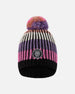 Lined Knit Pompom Hat Pink And Purple And Black - H10Z06_000