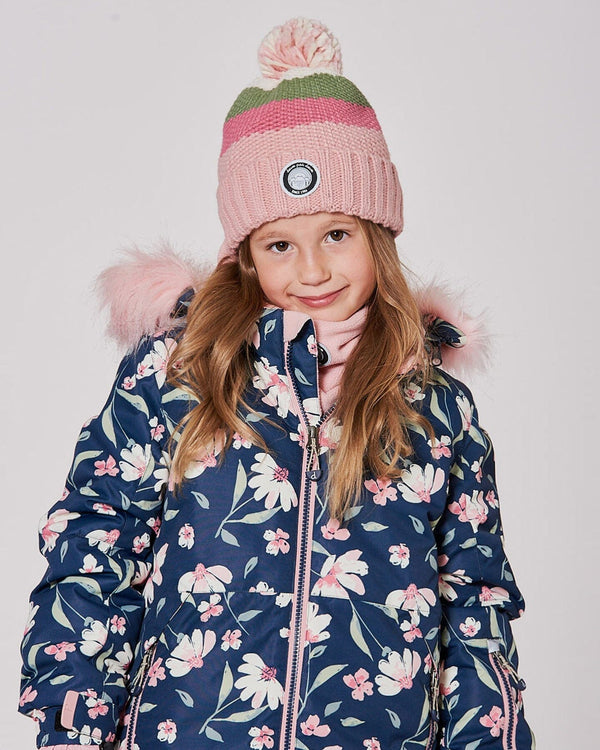 Lined Knit Pompom Hat Pink And Green - H10Z09_000