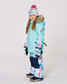 Lined Knit Pompom Hat Blue Flower Print - H10Z21_020