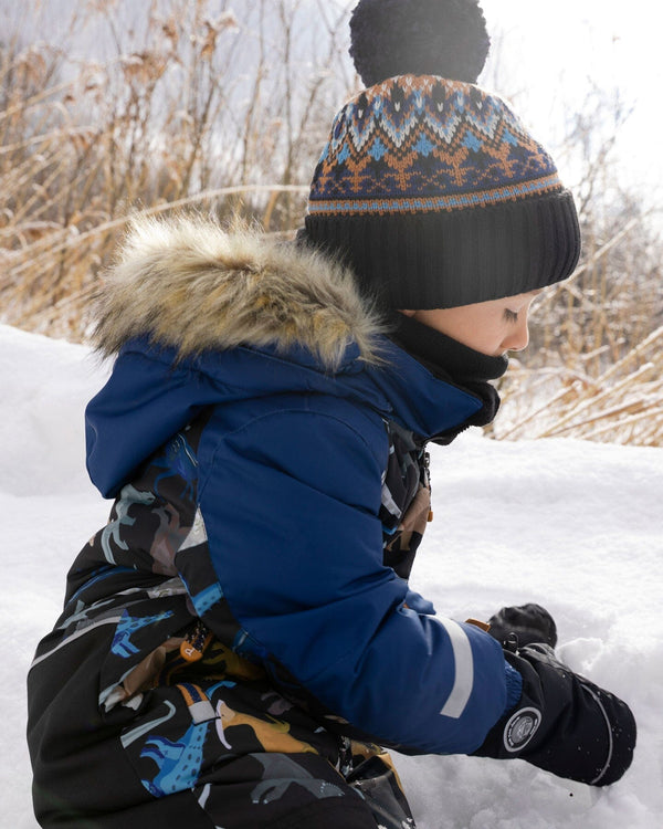 Lined Knit Winter Hat With Pompom Taupe And Navy - H10Z50_000
