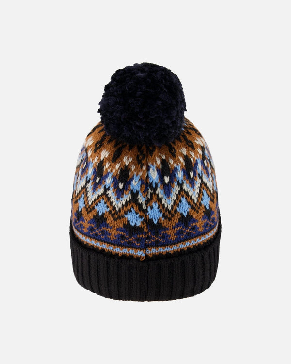 Lined Knit Winter Hat With Pompom Taupe And Navy - H10Z50_000