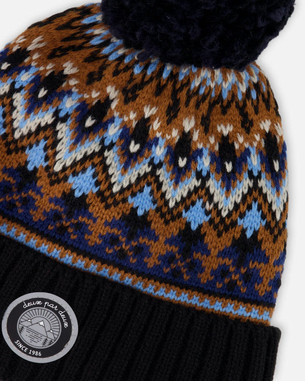 Lined Knit Winter Hat With Pompom Taupe And Navy - H10Z50_000