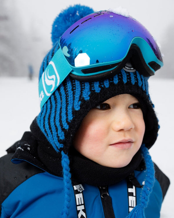 Winter Peruvian Knit Hat With Pompom And Lining Black And Blue - H10Z60_000
