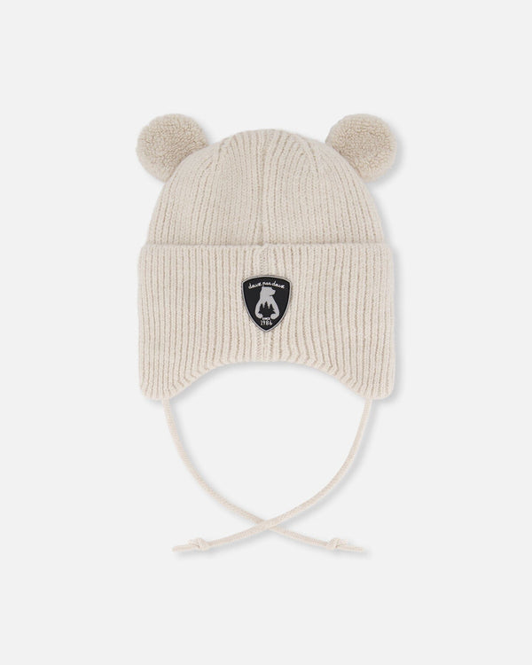 Lined Baby Winter Knit Hat With Ear Flaps Off-White - H10ZA03_165