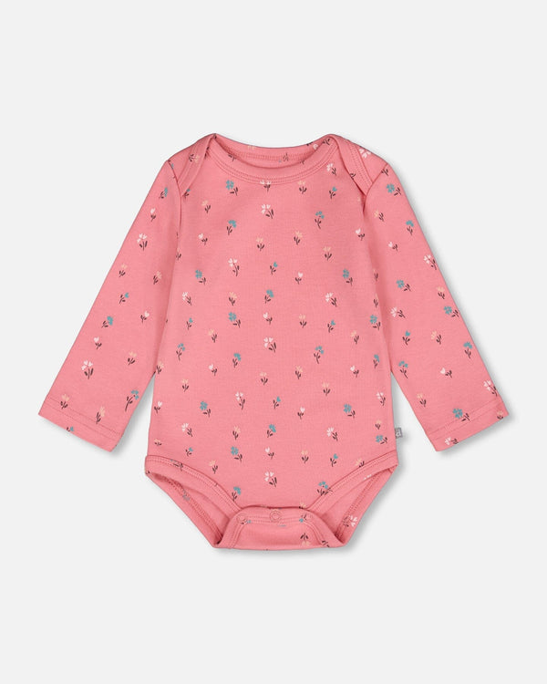 Organic Cotton Long Sleeve Romper Pink Floral - H20A70_048