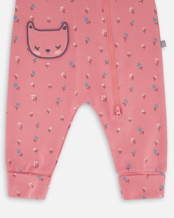 Organic Cotton Zipped Romper Pink Floral - H20B41_048