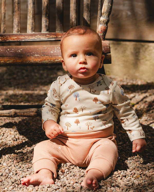 Organic Cotton Onesie Beige Tree Print - H20C70_052