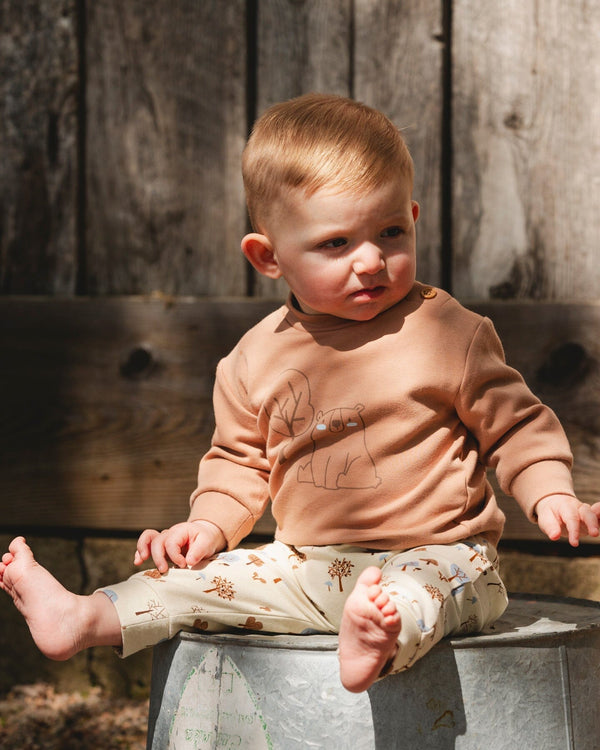 Organic Cotton Pant And Top Set Beige Tree Print - H20D11_052