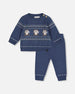 Knitted Jacquard Sweater And Pant Set Blue Gray With Bears - H20DT10_774