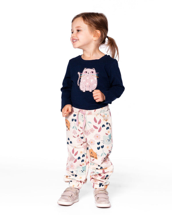 Glittering French Terry Sweatpant Beige Cat Print - H20E21_055