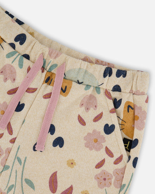 Glittering French Terry Sweatpant Beige Cat Print - H20E21_055