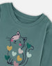 Organic Cotton T-Shirt Sage With Cat - H20E70_461