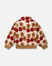 Full Zip Sherpa Jacket With Jacquard Floral Pattern Beige And Red - H20G52_000