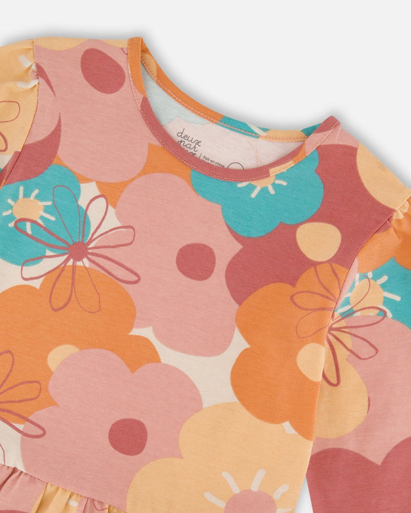 Organic Cotton Dress With Coral Flowers - H20G88_058
