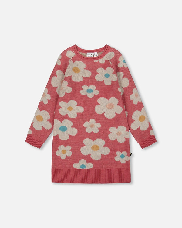 Knitted Dress With Flower Jacquard Old Pink And Beige - H20GT89_000