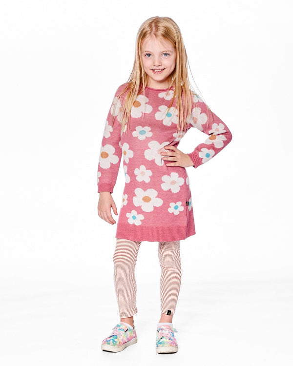 Knitted Dress With Flower Jacquard Old Pink And Beige - H20GT89_000
