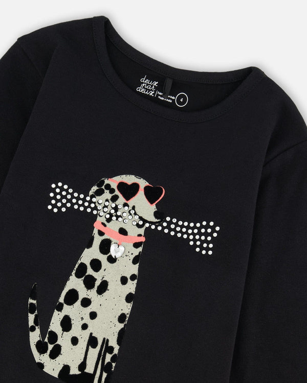Organic Cotton T-Shirt Black With Dalmatian - H20H70_999