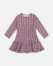 Organic Cotton Dress With Flounce Hem Blue Apple Print - H20I85_080