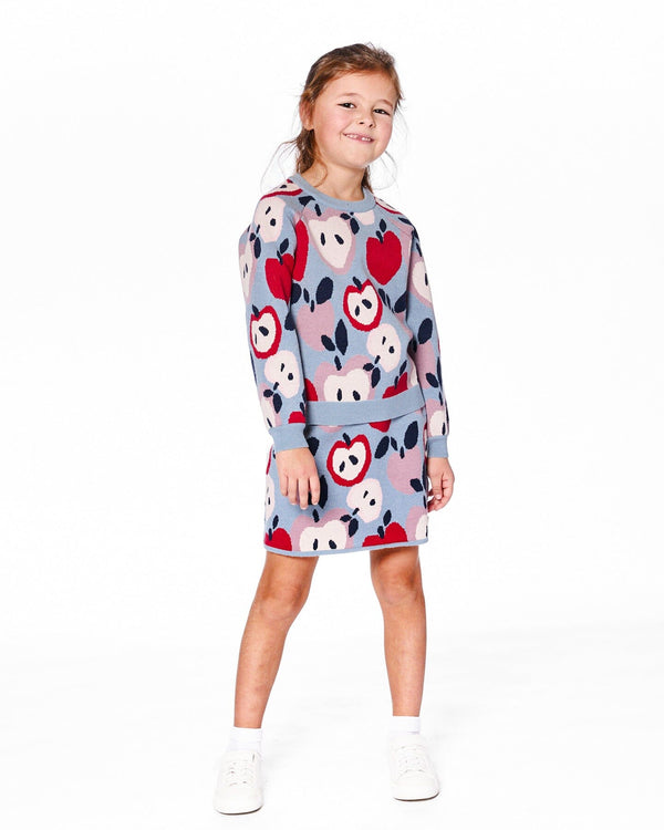 Knit Skirt Blue And Red With Apple Heart Jacquard - H20IT81_000