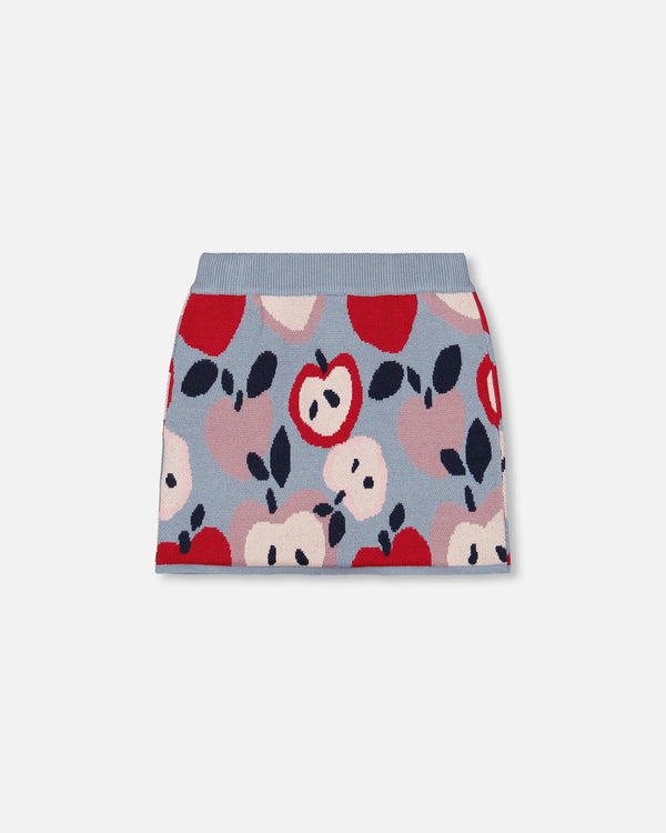 Knit Skirt Blue And Red With Apple Heart Jacquard - H20IT81_000