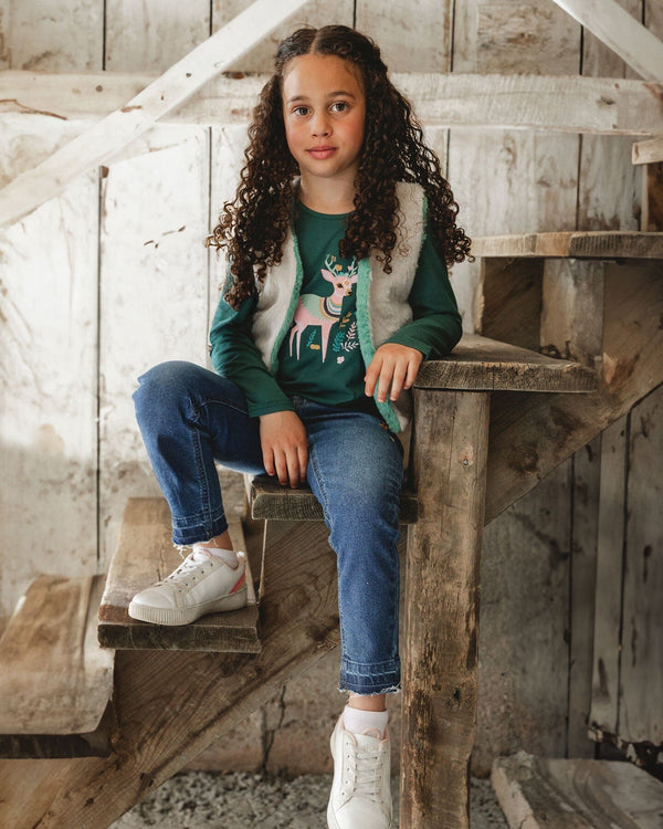 Jeans Blue Denim With Frayed Hems And Floral Embroideries - H20J21_123