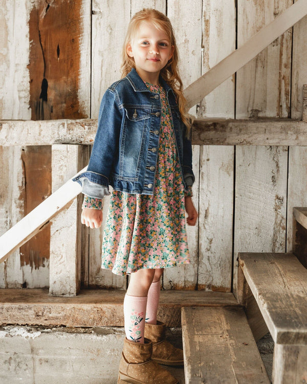Smocked Viscose Dress Green With Floral Print - H20J87_074