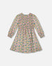 Smocked Viscose Dress Green With Floral Print - H20J87_074