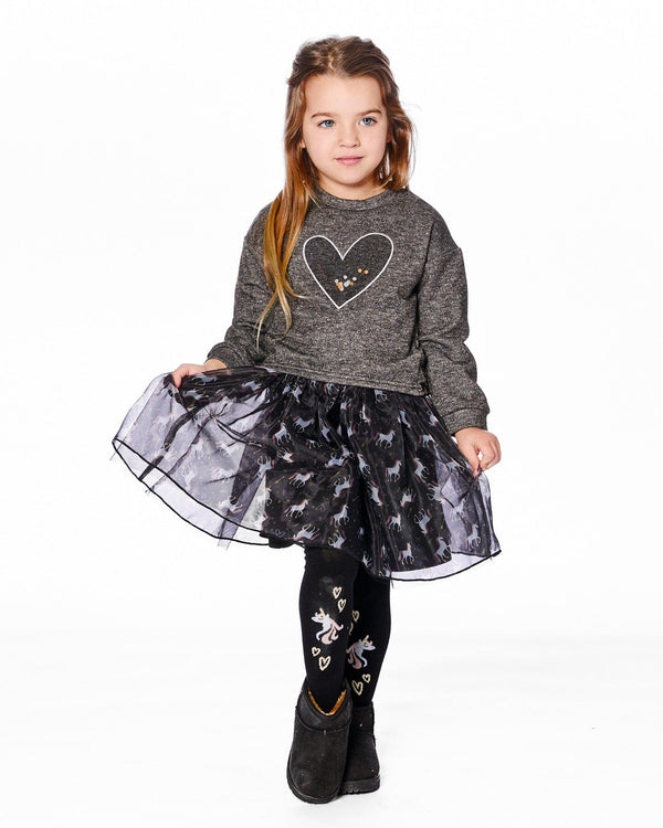 Knit Tights Black With Unicorns And Hearts - H20KT_999