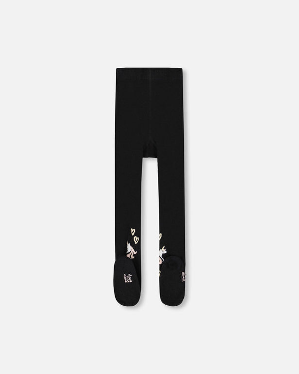 Knit Tights Black With Unicorns And Hearts - H20KT_999