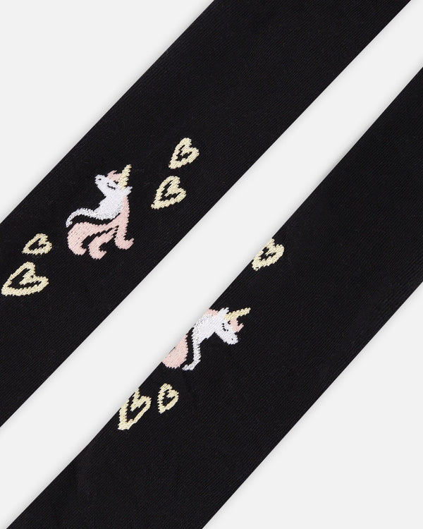 Knit Tights Black With Unicorns And Hearts - H20KT_999