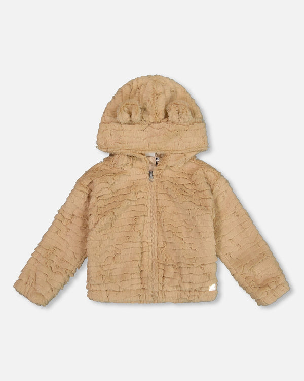 Faux Fur Hooded Jacket Nougat - H20LG50_116