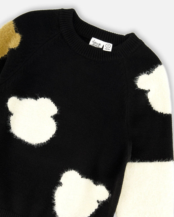 Knitted Sweater Black With Bear Intarsia - H20LGT71_999