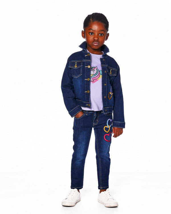 Stretch Jeans Blue Denim With Glittery Hearts - H20N20_123