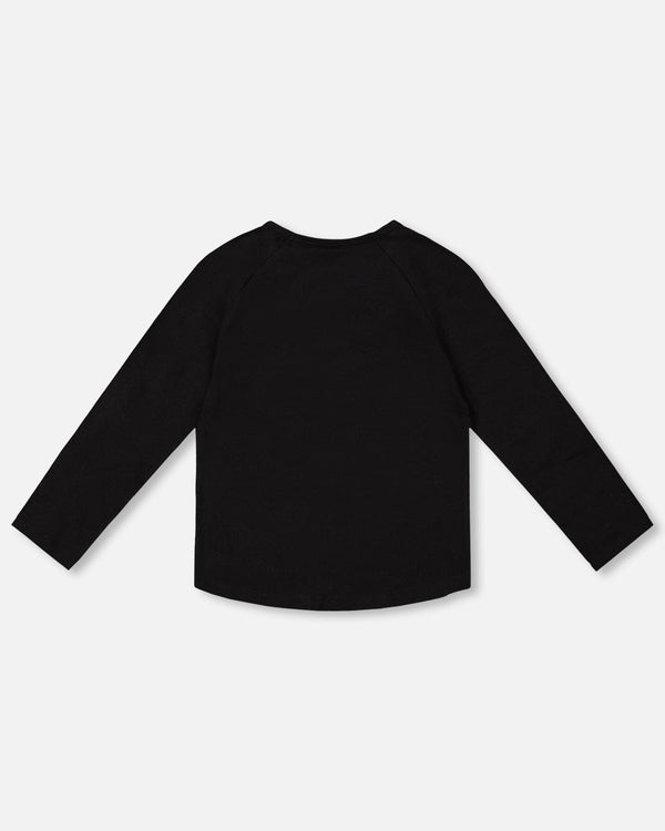Organic Cotton Long Sleeve T-Shirt Black With Sequin Rainbow - H20N70_999