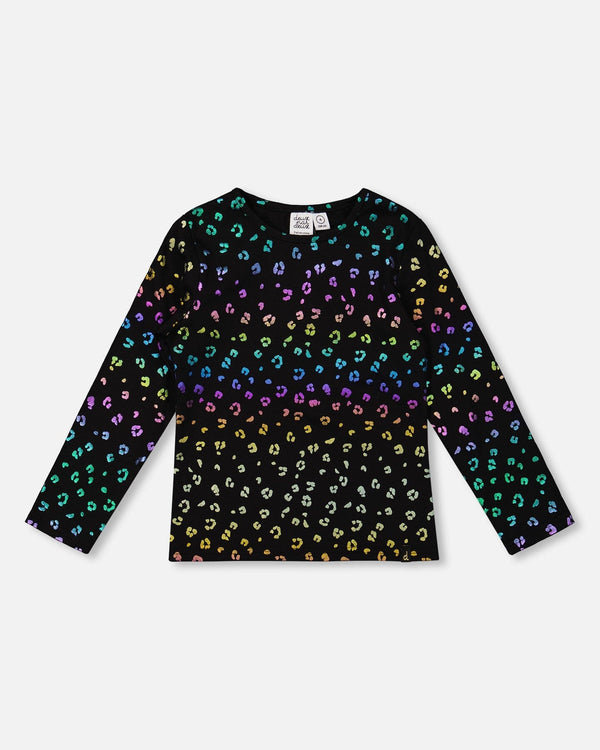 Stretch Jersey T-Shirt Multicolor Leopard Print - H20N71_082
