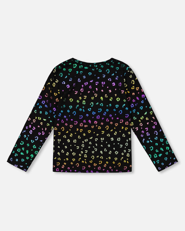 Stretch Jersey T-Shirt Multicolor Leopard Print - H20N71_082