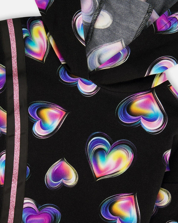 Hooded Fleece Dress Black And Multicolor With Trompe-L’Œil Bag Detail - H20N88_000