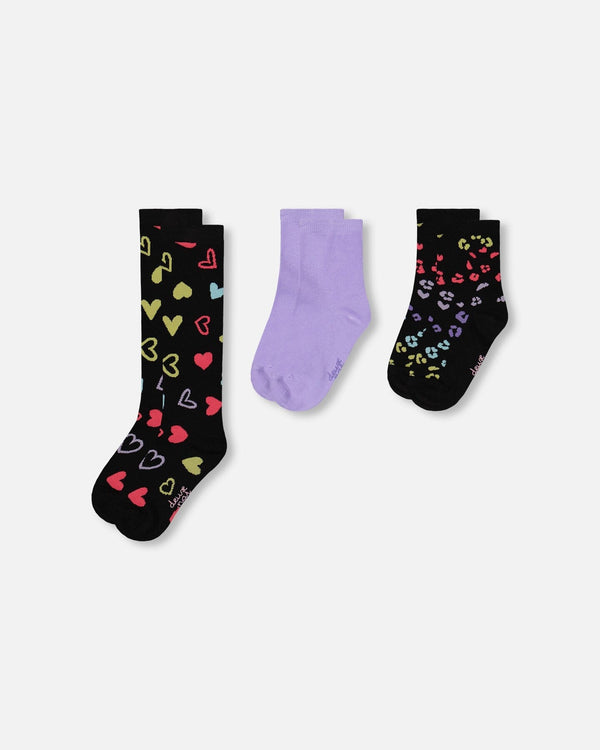 3-Pack Knit Socks Black And Multicolor - H20NS_000