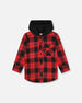 Plaid Flannel Shirt With Hoodie Red And Black - H20OB16_085