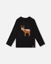 Organic Cotton T-Shirt Black With Boucle Deer Applique - H20OB70_999