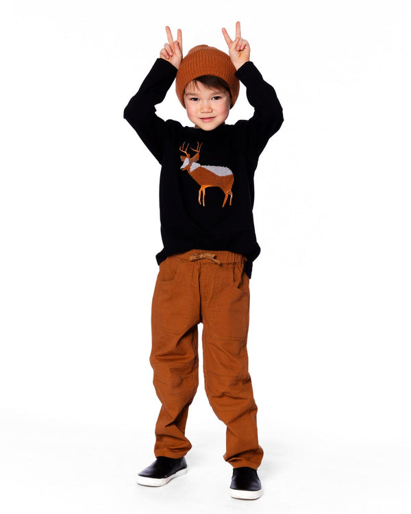 Organic Cotton T-Shirt Black With Boucle Deer Applique - H20OB70_999