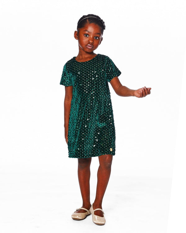 Velvet Short Sleeve Dress Forest Green - H20OG85_393
