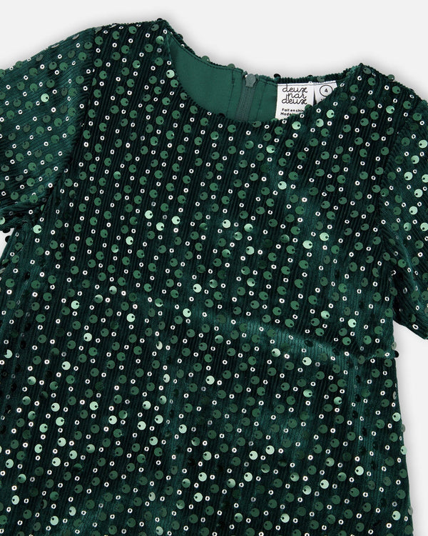 Velvet Short Sleeve Dress Forest Green - H20OG85_393