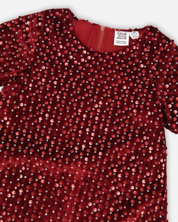 Velvet Short Sleeve Dress Red - H20OG85_775