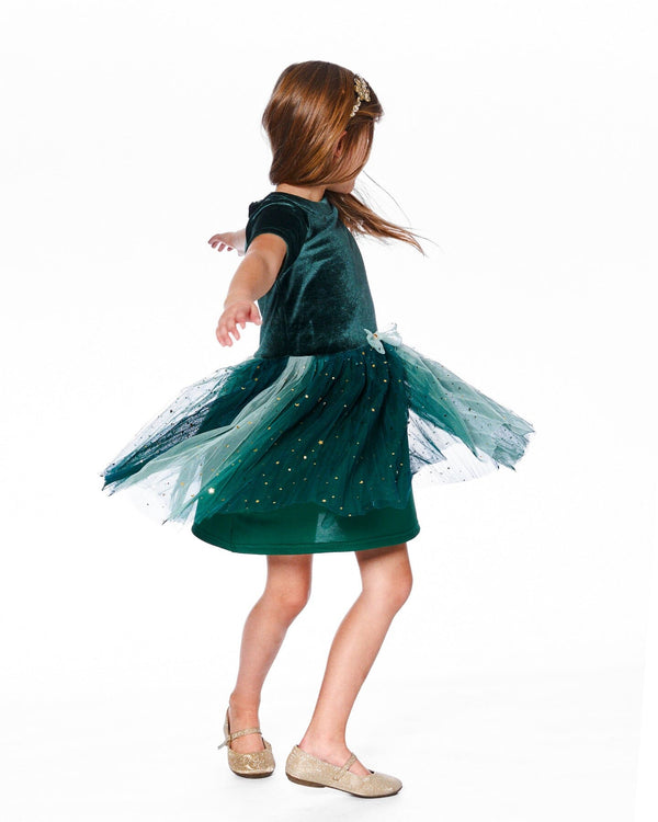 Bi-Material Short Sleeve Party Dress Forest Green - H20OG88_393
