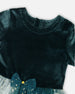 Bi-Material Short Sleeve Party Dress Forest Green - H20OG88_393