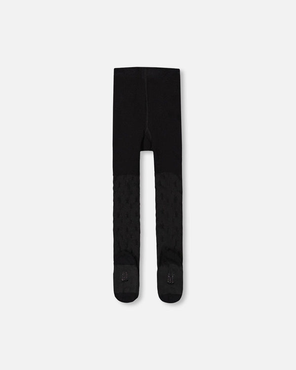 Knit Tights Black With Tone-On-Tone Star Pattern - H20OGT_999