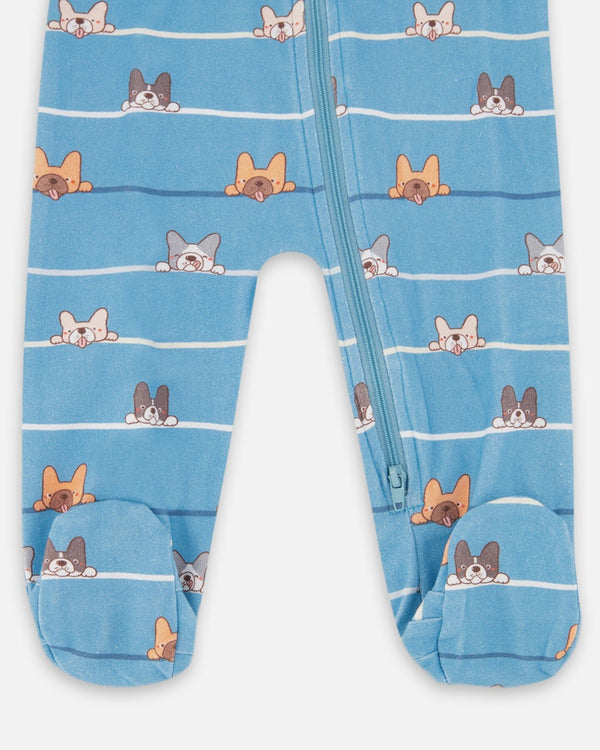 One-Piece Organic Cotton Pajama Blue Dog Print - H20PA40US_062