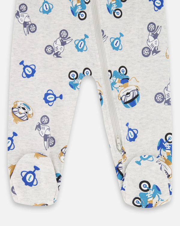 One-Piece Organic Cotton Pajama Beige Monkey Print - H20PA40US_063