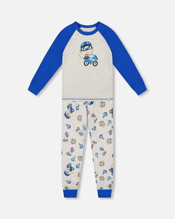 Two-Piece Organic Cotton Pajama Set Beige Monkey Print - H20PB10US_063